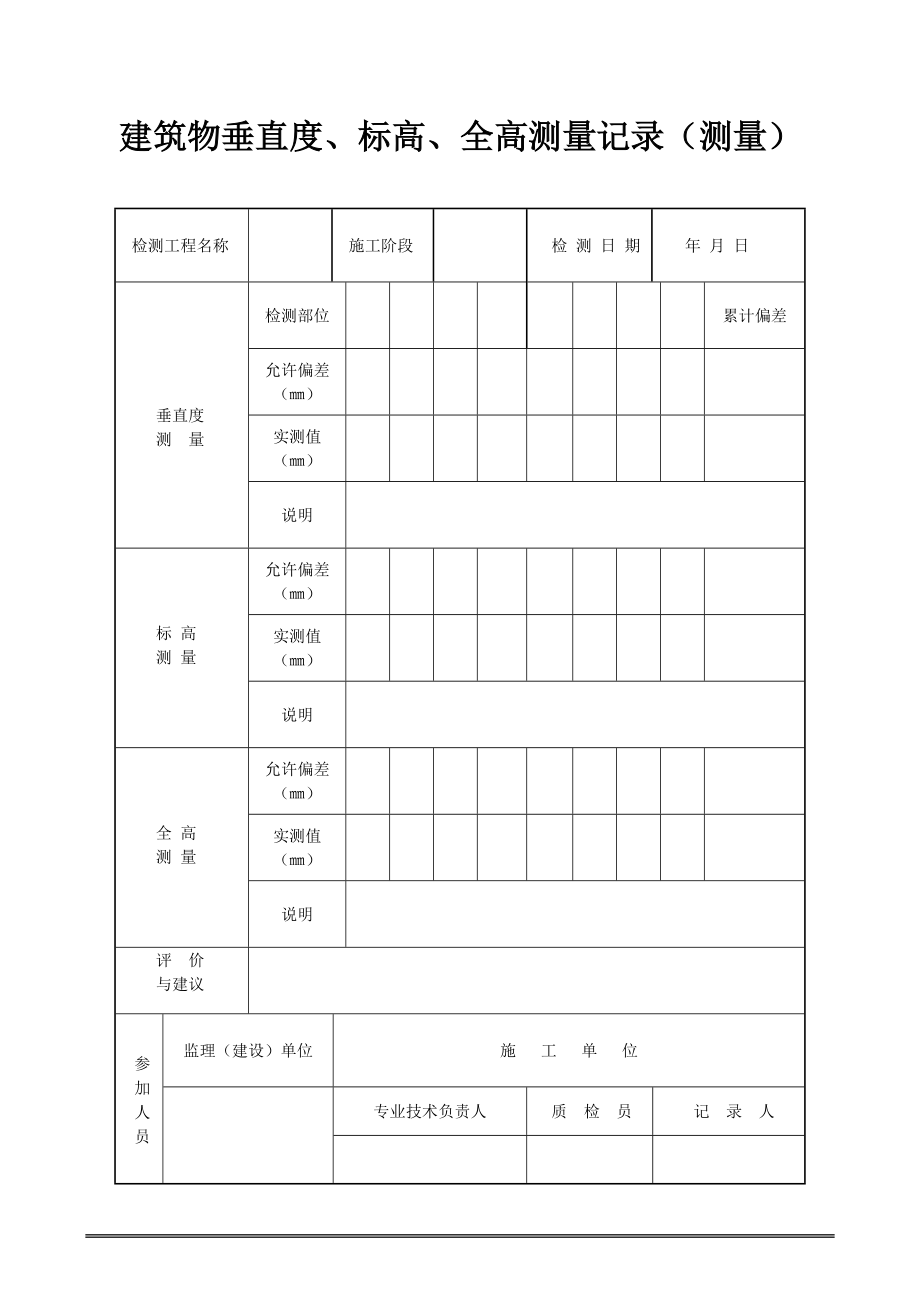 建筑物垂直度、标高、全高测量记录（测量）.doc_第1页