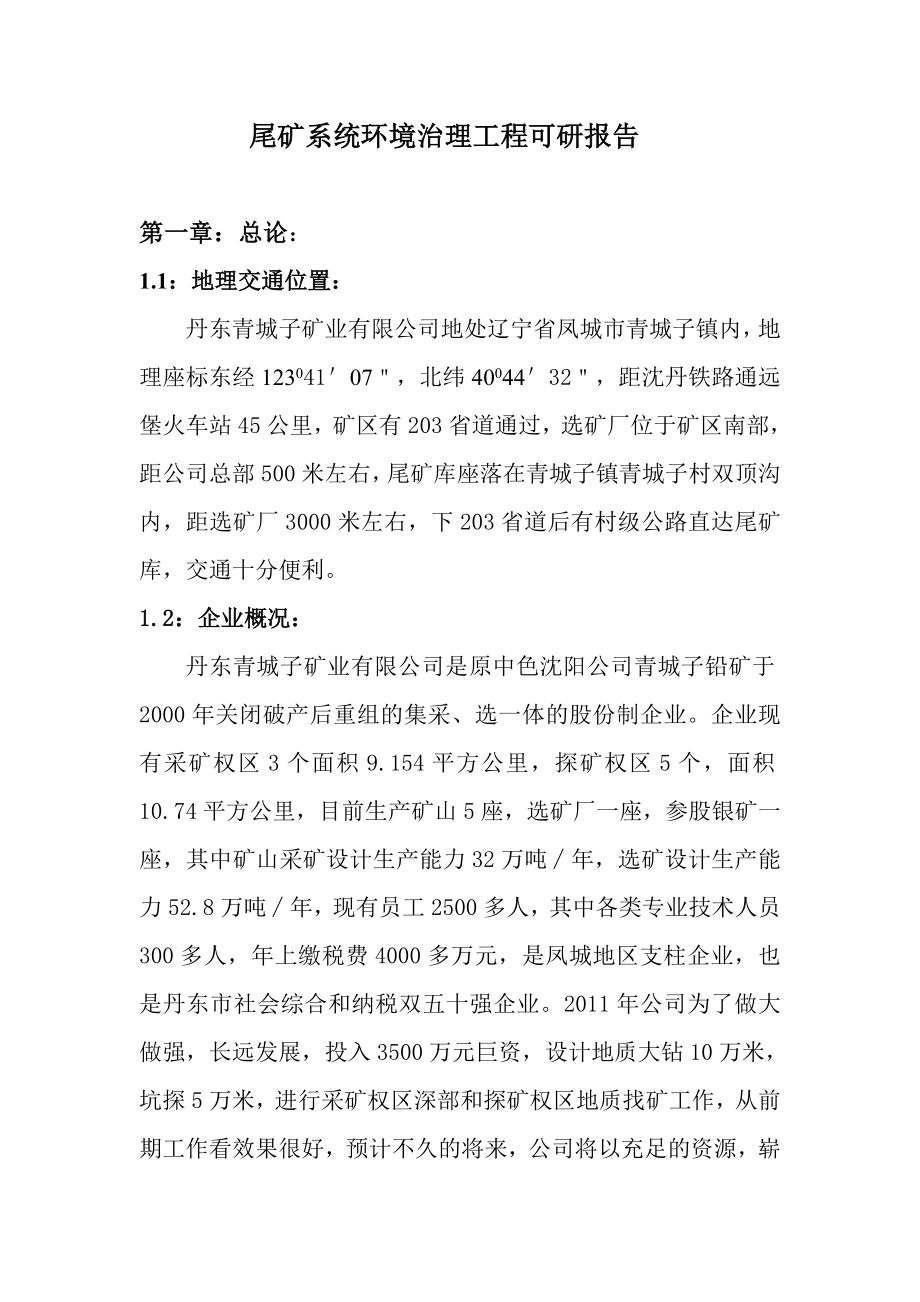 尾矿系统环境治理工程可研报告.doc_第1页