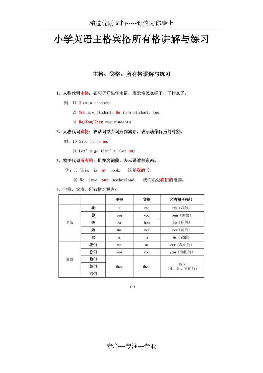 小学英语主格宾格所有格讲解与练习.docx_第1页