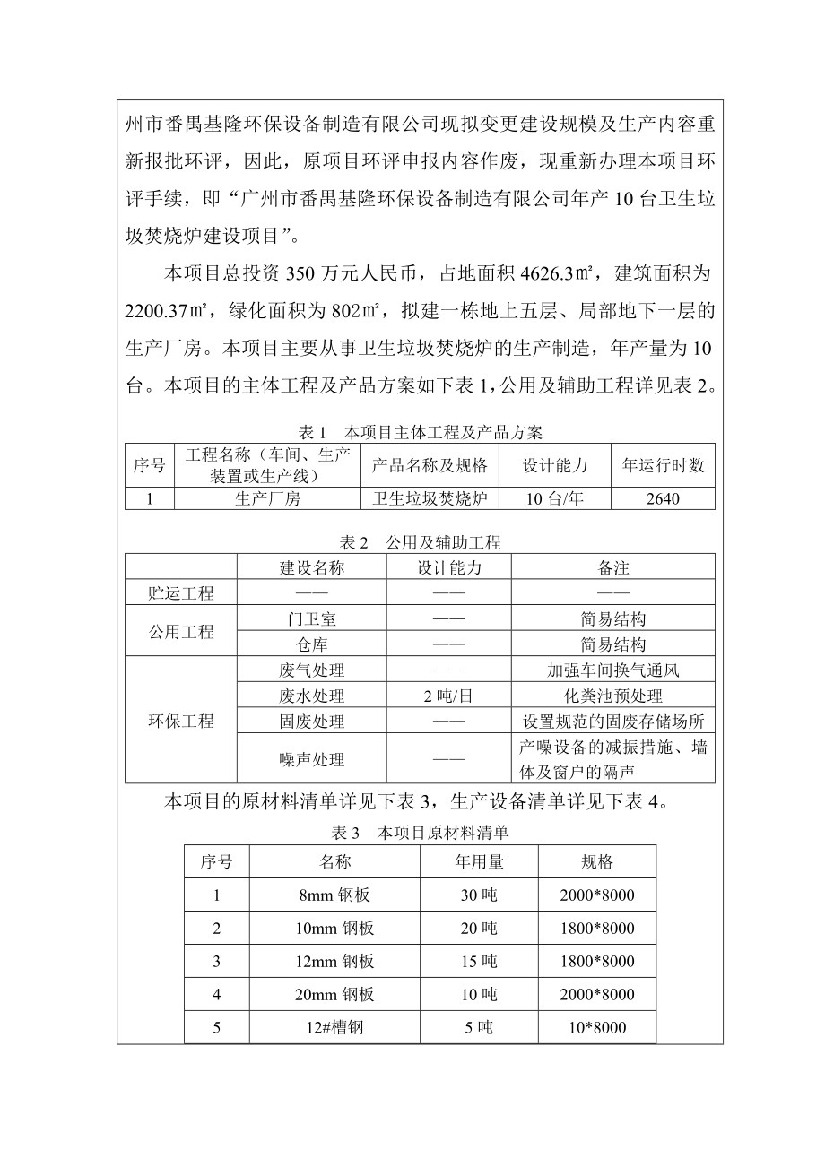 广州市番禺基隆环保设备制造有限公司产10台卫生垃圾焚烧炉建设项目建设项目环境影响报告表.doc_第2页