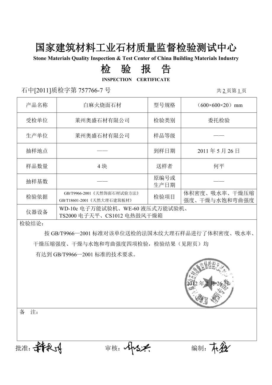 白麻石材检测报告【可以随意修改 整理资料用】 .doc_第2页