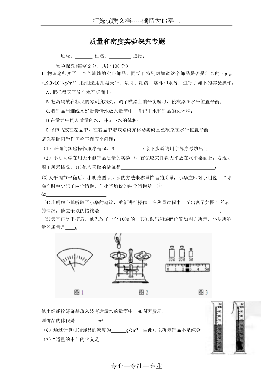 质量和密度实验探究专题.docx_第1页