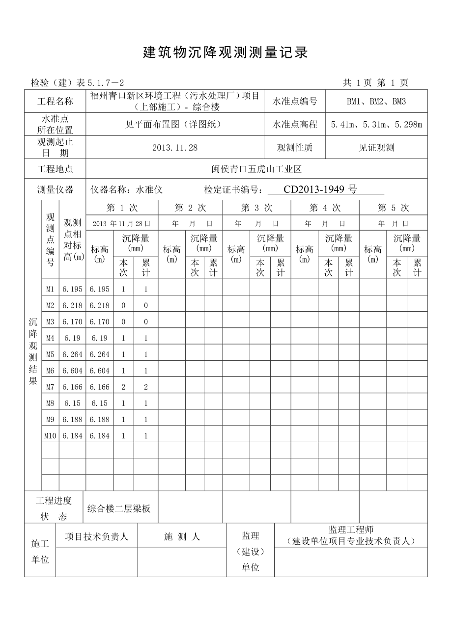 沉降观测综合楼观测测量记录.doc_第2页