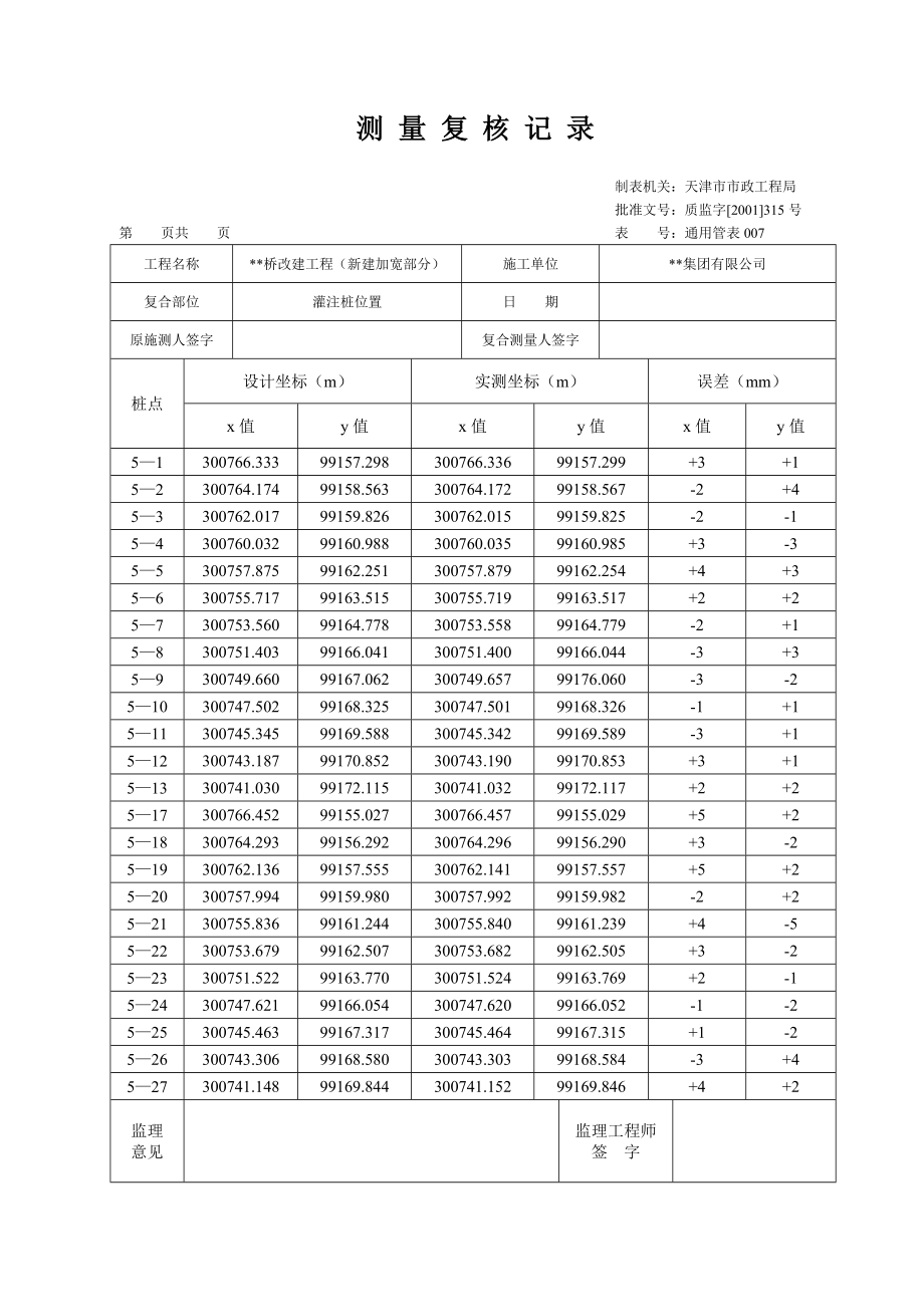 天津道路工程最新表格（检验批）测量复核记录.doc_第2页