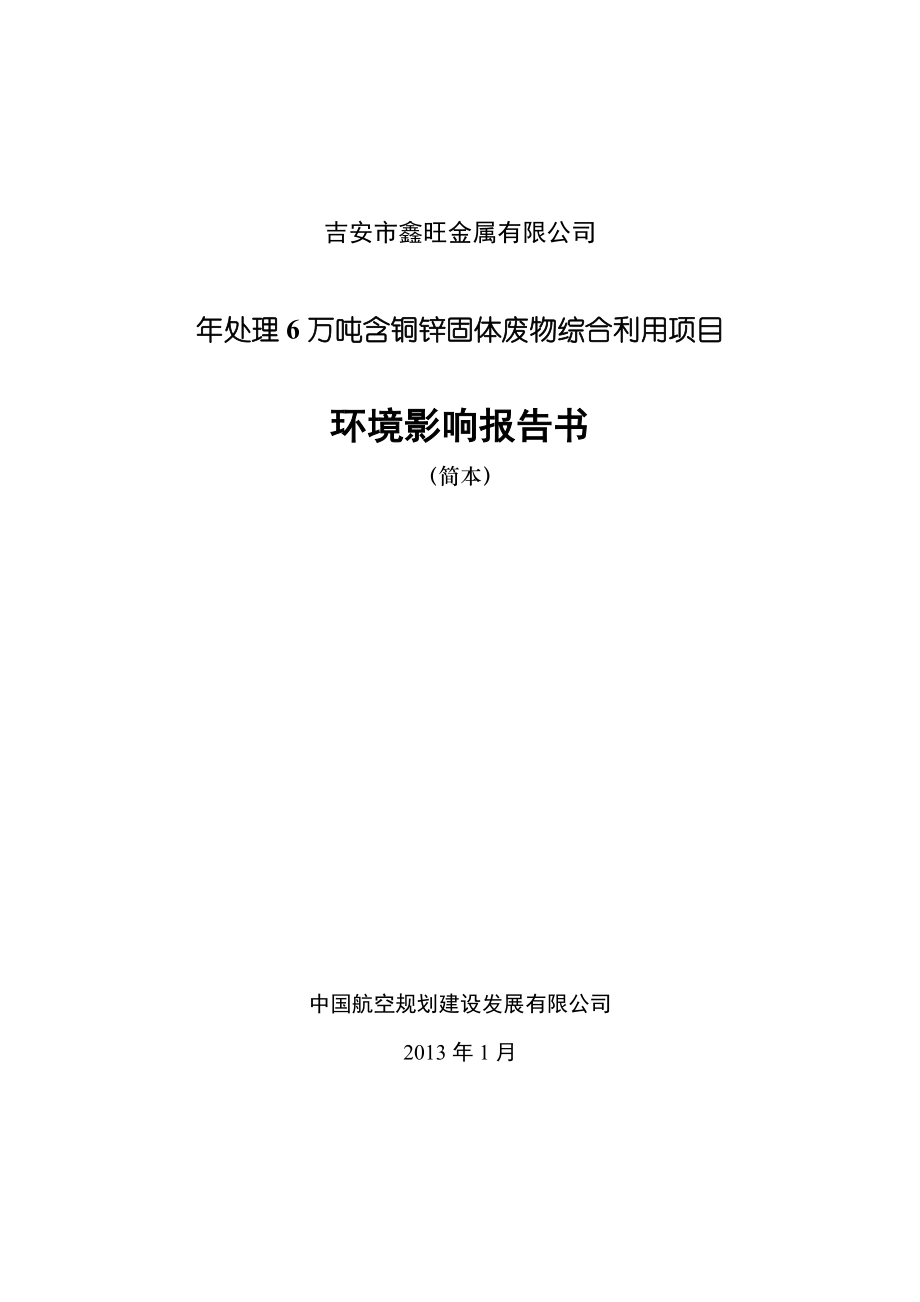 处理6万吨含铜锌固体废物综合利用项目环境影响报告书简本.doc_第1页