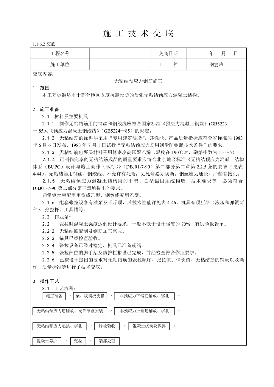 无粘结预应力钢筋施工技术交底.doc_第1页