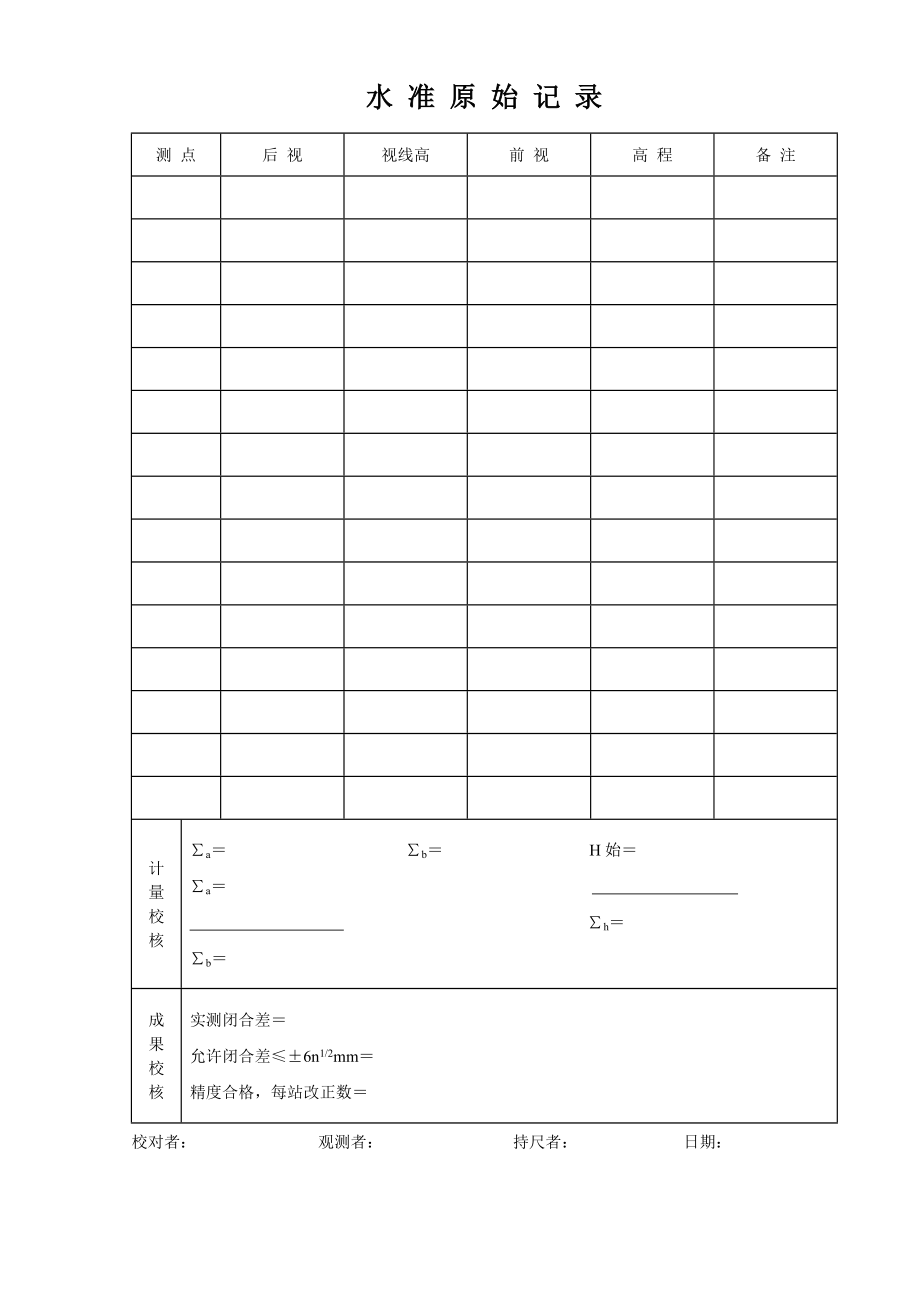 新版施工测量记录表格全套.doc_第1页