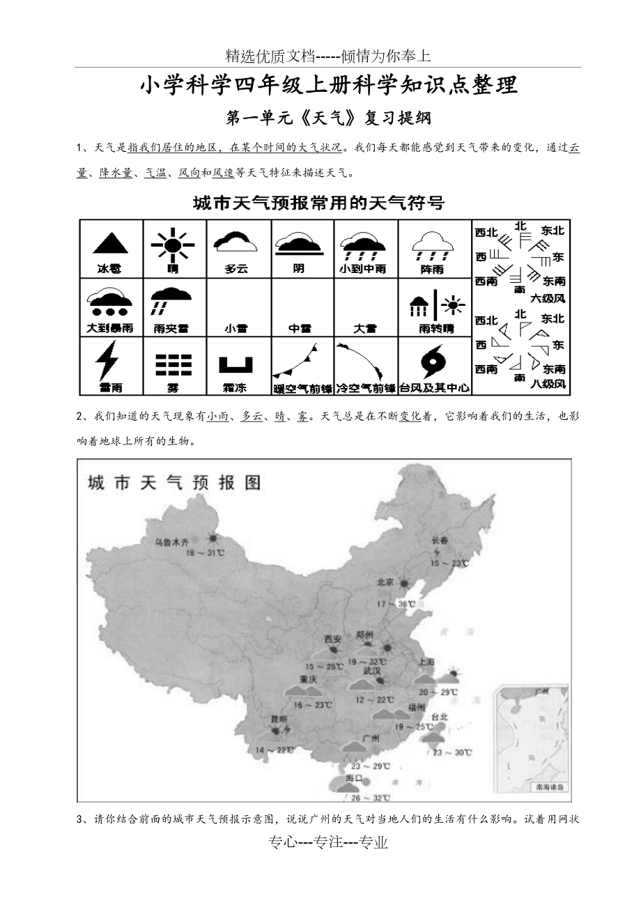 小学科学四年级(上册)科学知识点整理.doc_第1页