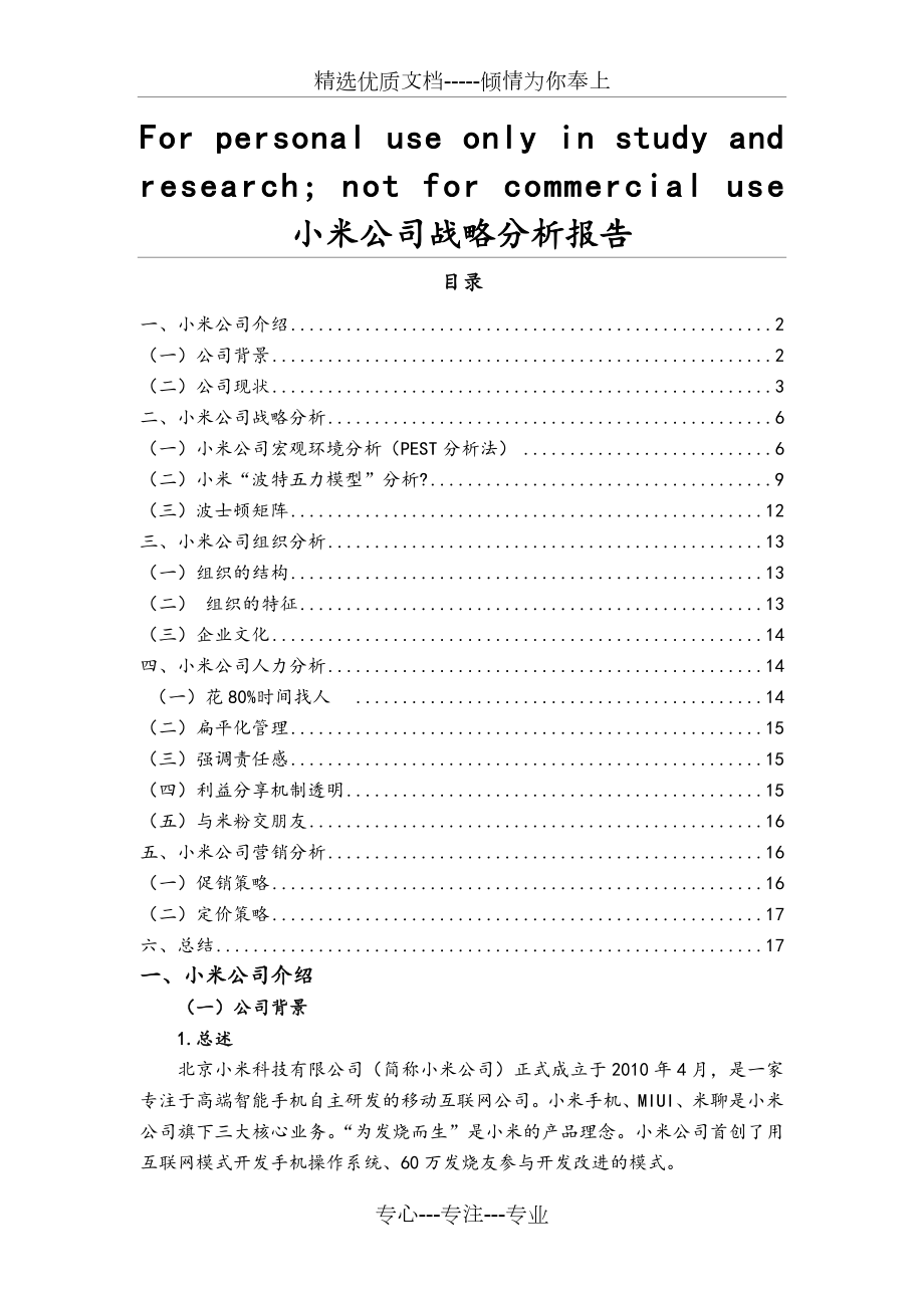 小米公司战略分析报告.doc_第1页