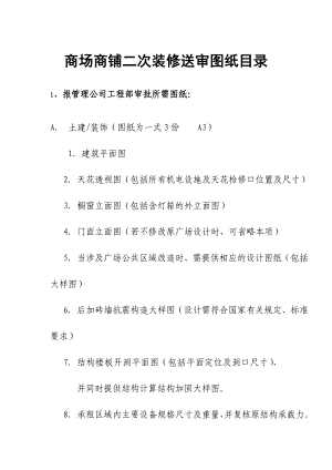 购物中心、商场商铺二次装修送审图纸目录.doc