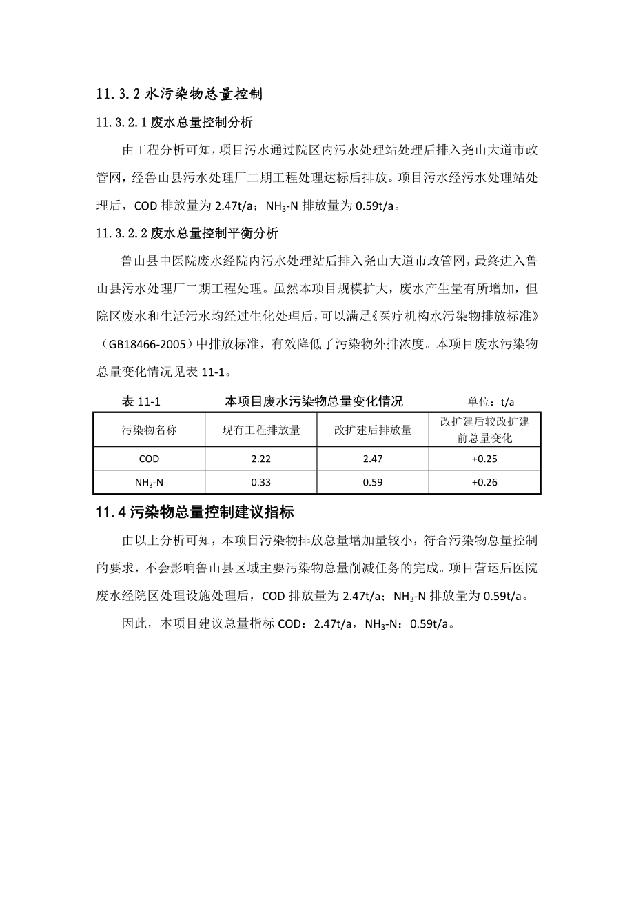 环境影响评价报告公示：鲁山县中医院第十一章污染物总量控制分析环评报告.doc_第2页