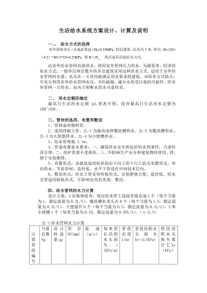 建筑给水排水工程课程设计生活给水系统方案设计、计算及说明.doc