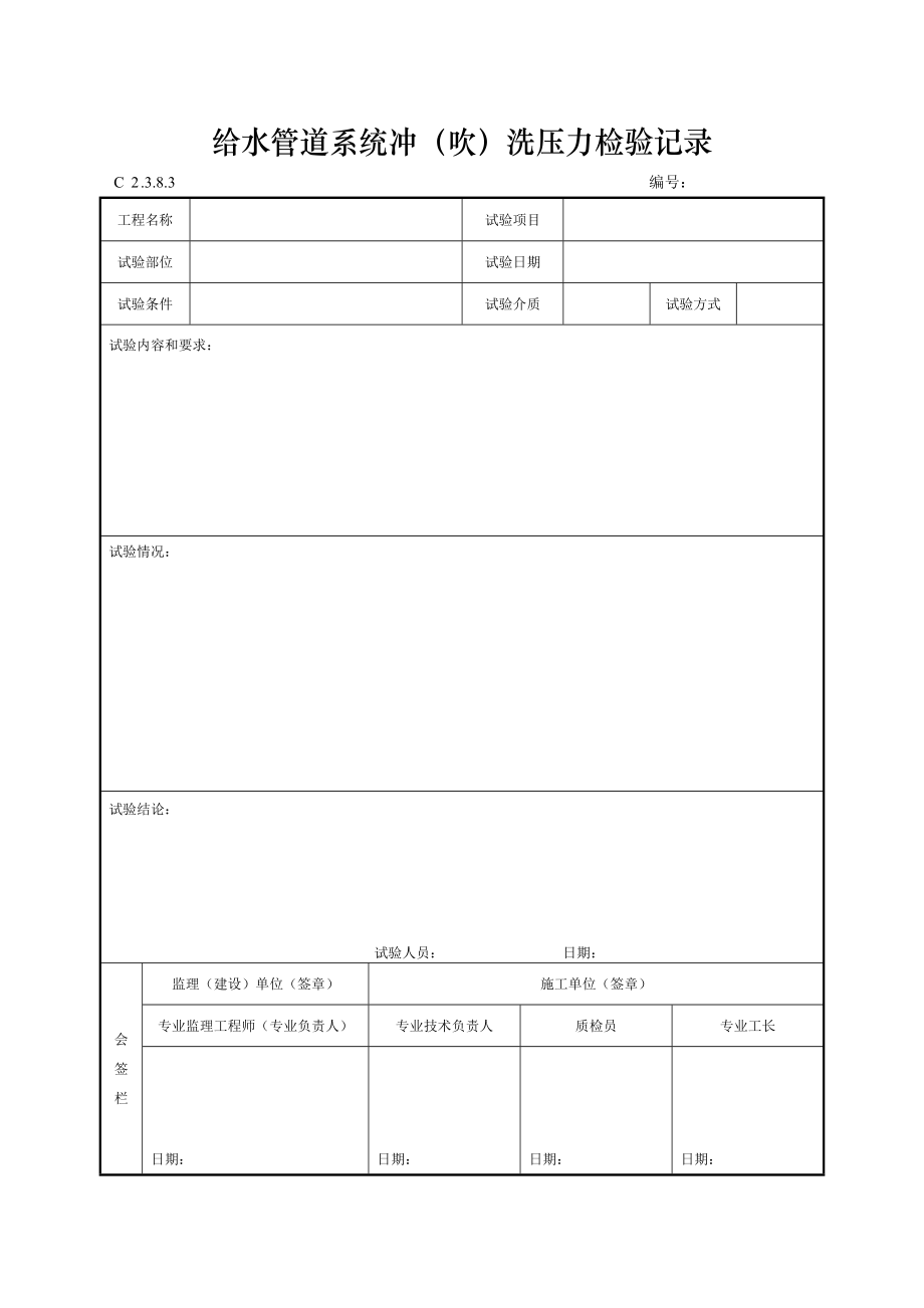 给水管道系统冲（吹）洗压力检验记录.doc_第1页