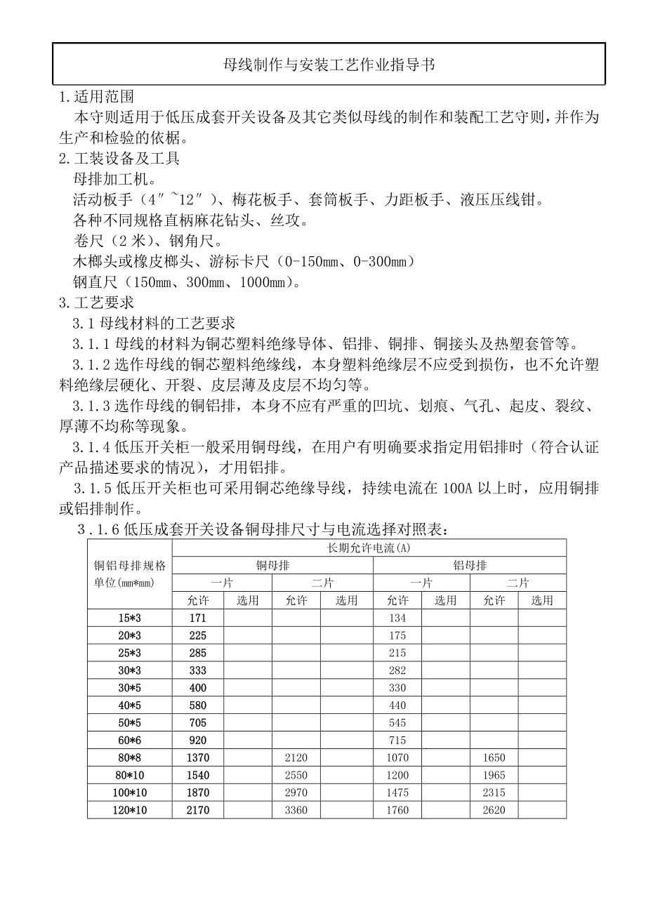 母线制作与安装工艺作业指导书.doc_第1页