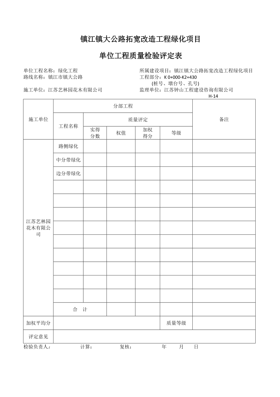 公路拓宽改造绿化项目单位工程质量检验标准建设工程项目.doc_第1页