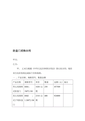 [应用]防盗门采购合同书.doc