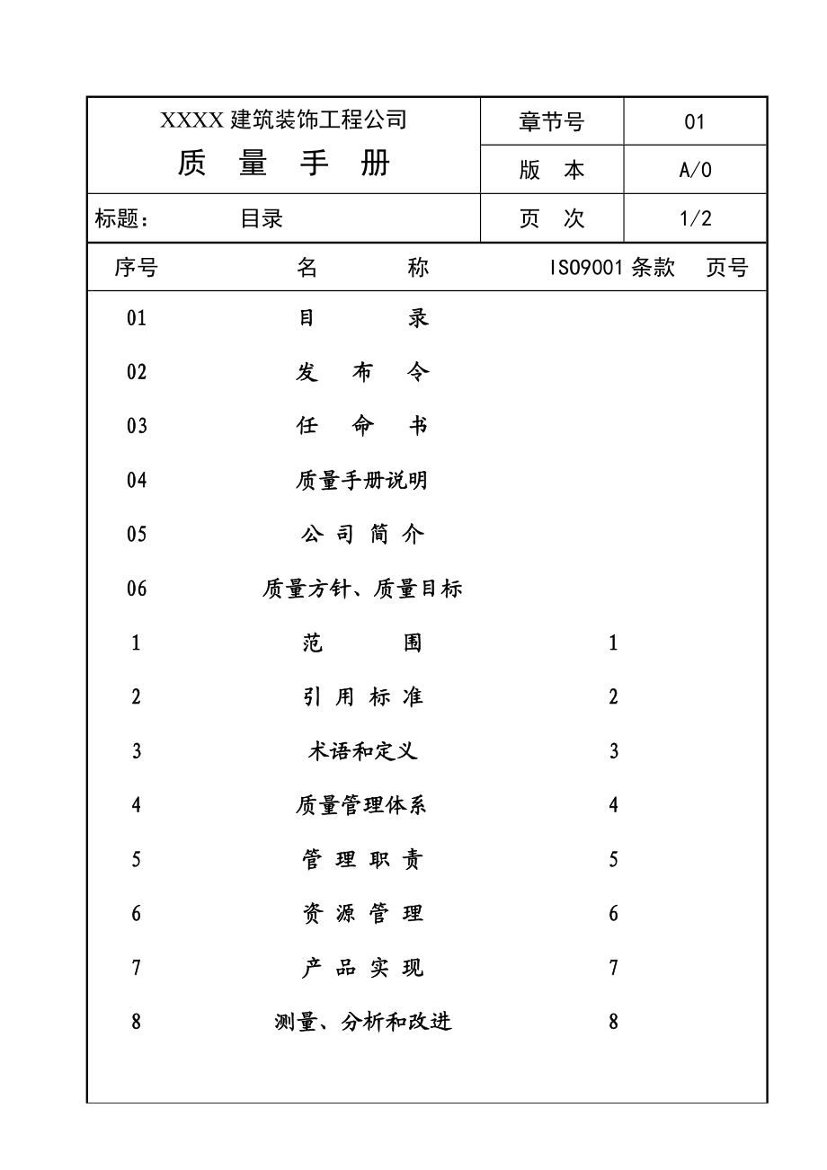 XX建筑装饰公司质量手册（精品中的经典）.doc_第2页