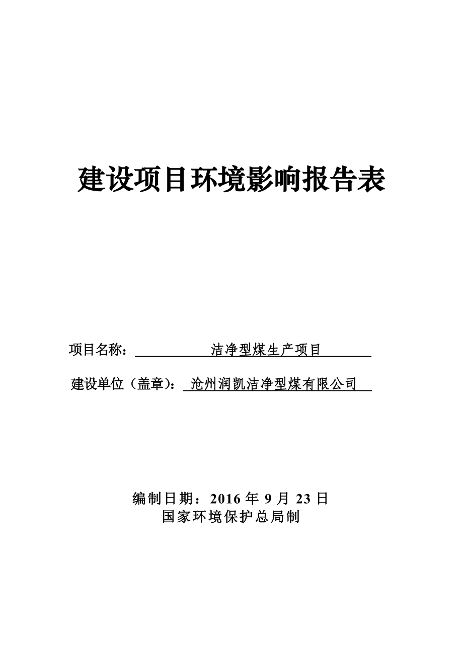 环境影响评价报告公示：洁净型煤生润凯洁净型煤欣众环保科技城东正港工业园下载地环评报告.doc_第1页