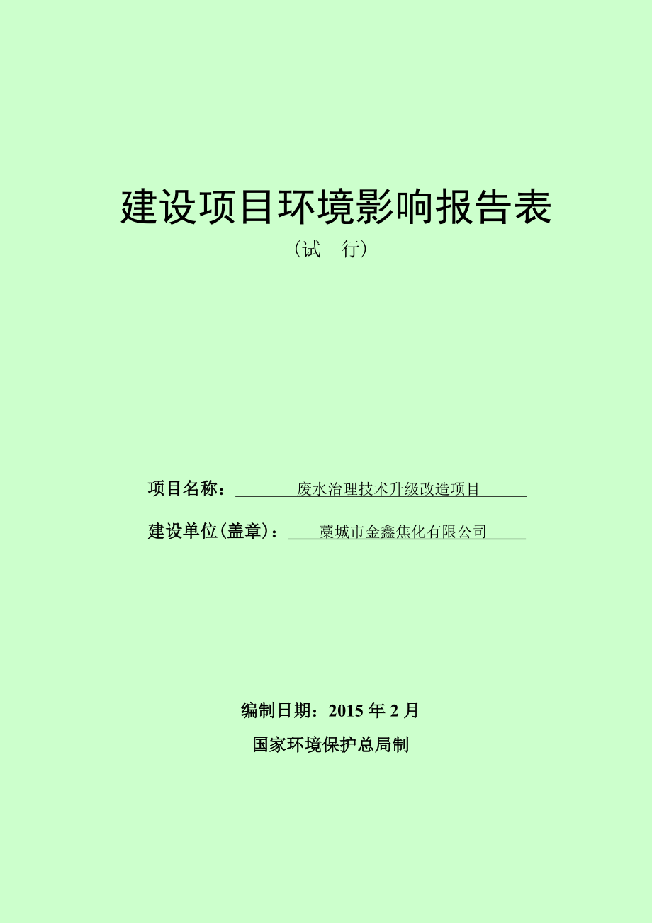 环境影响评价报告公示：废水治理技术升级改造环评报告.doc_第1页