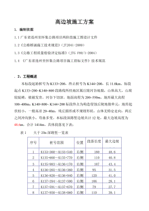 高边坡施工方案减载固脚强腰排水.doc