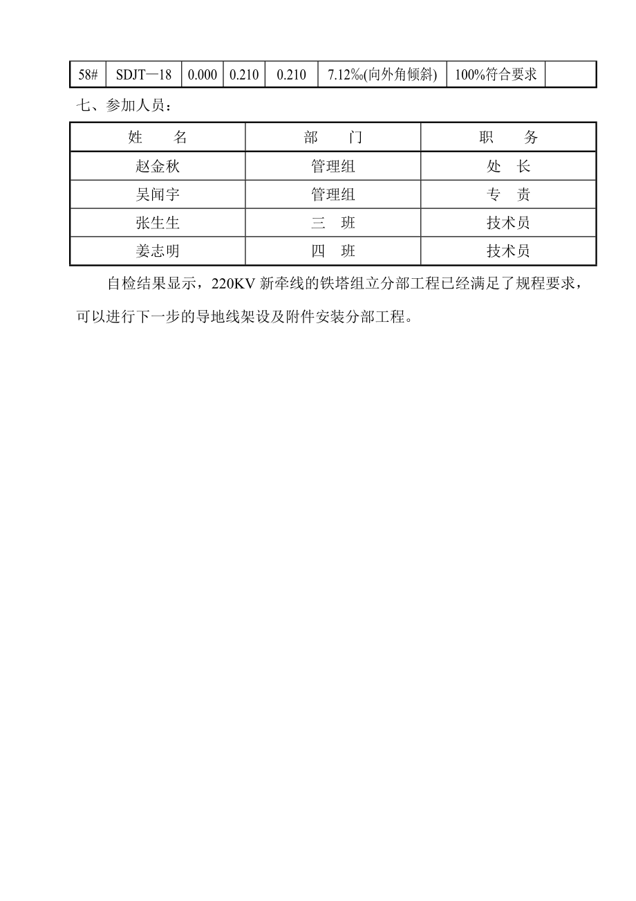 220KV新牵送电线路新建工程铁塔组立分部工程自检报告.doc_第3页