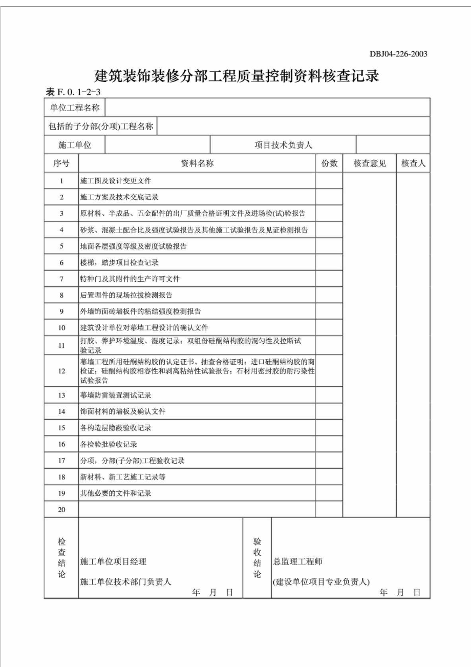 建筑装饰装修分部工程质量控制资料核查记录.doc_第1页