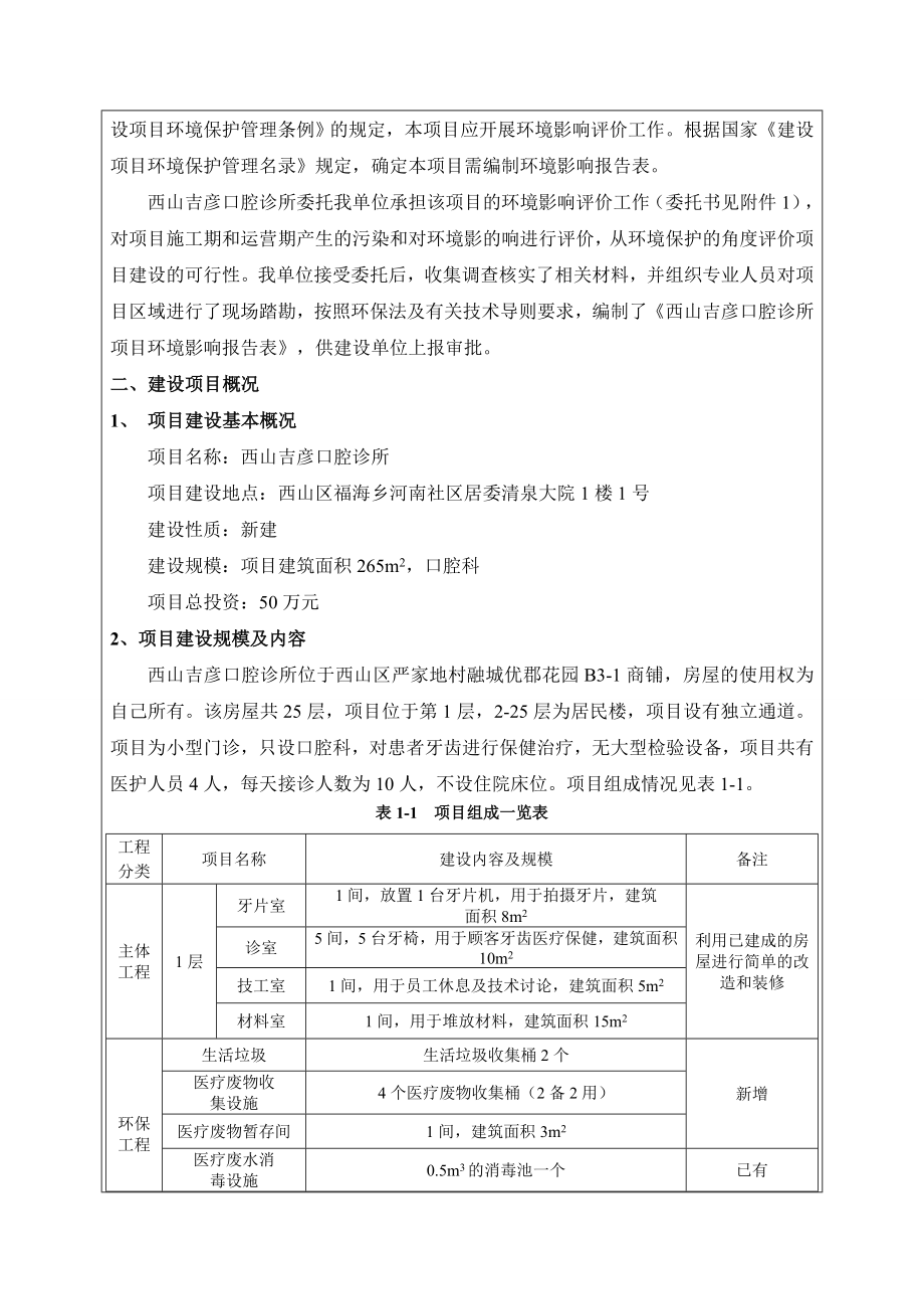 环境影响评价报告简介：西山吉彦口腔诊所项目环境影响报告表送审前公示环评公众参与2084环评报告.doc_第2页