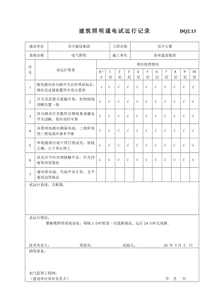 通电运行记录表格 建筑照明通电试运行记录.doc