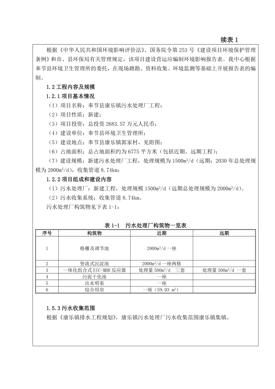 环境影响评价报告公示：奉节县康乐镇污水处理厂报批环评报告.doc_第2页