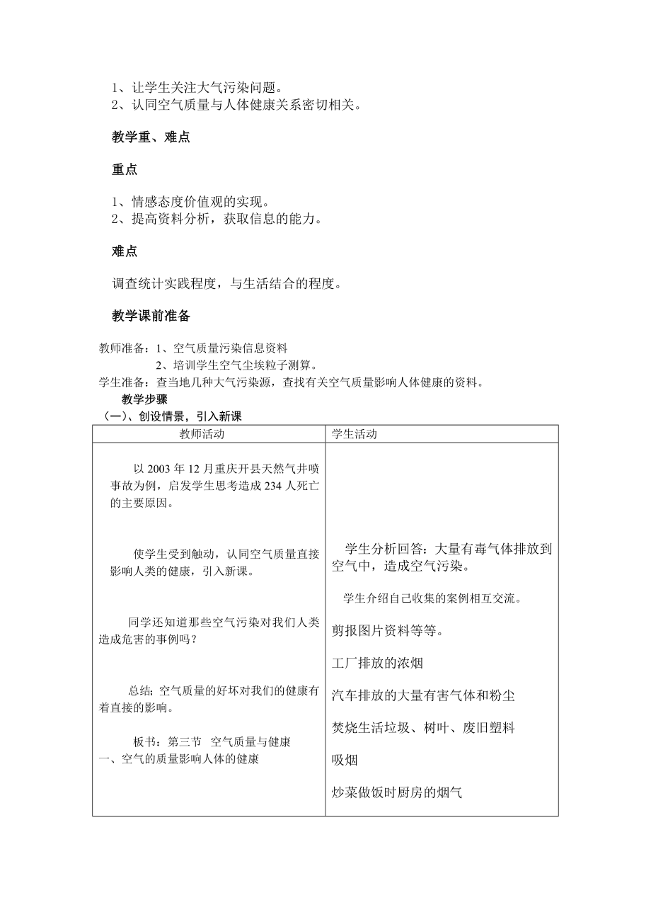 人教版初中生物七级下册教案《空气质量与健康》 .doc_第2页