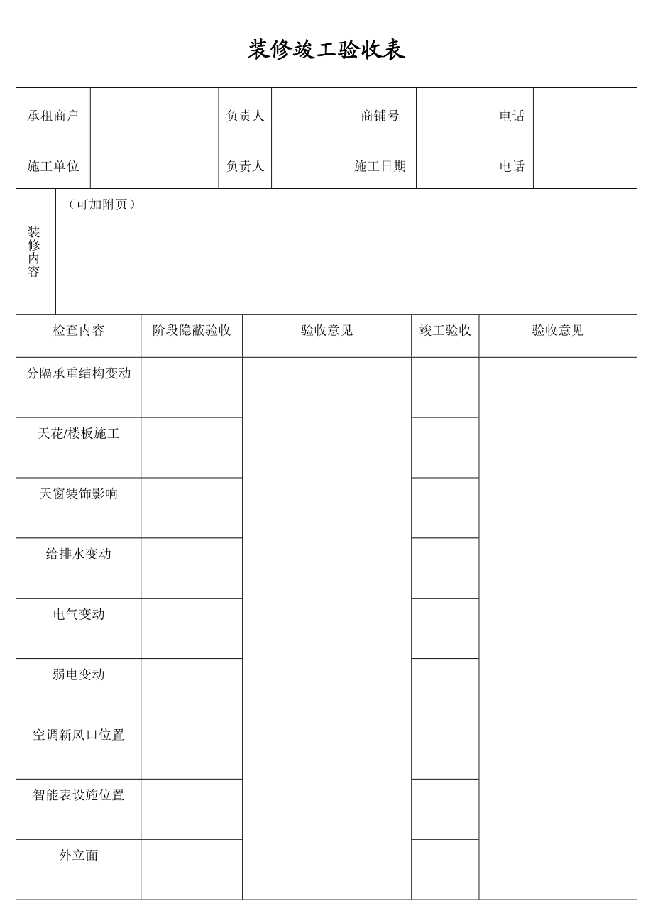 购物中心、商场装修竣工验收表.doc_第1页