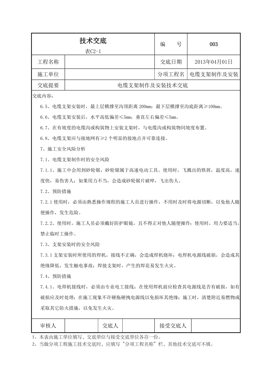 电缆支架加工制作及安装技术交底书.doc_第3页