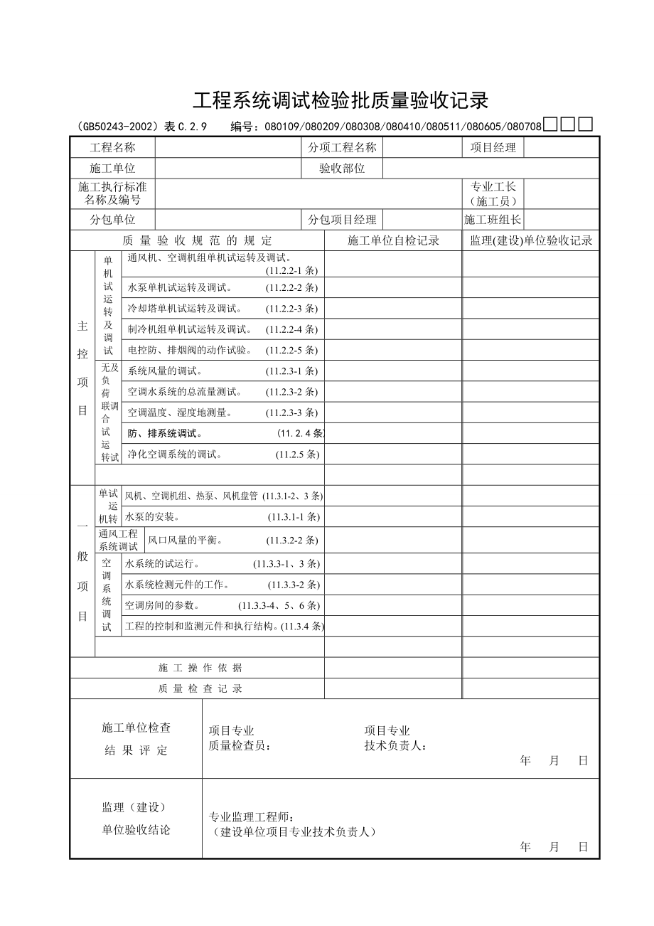 工程系统调试检验批质量验收记录.doc_第1页