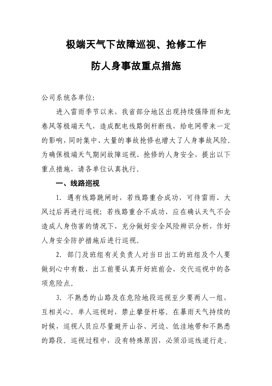 极端天气下故障巡视抢修工作防人身事故重点措施.doc_第1页