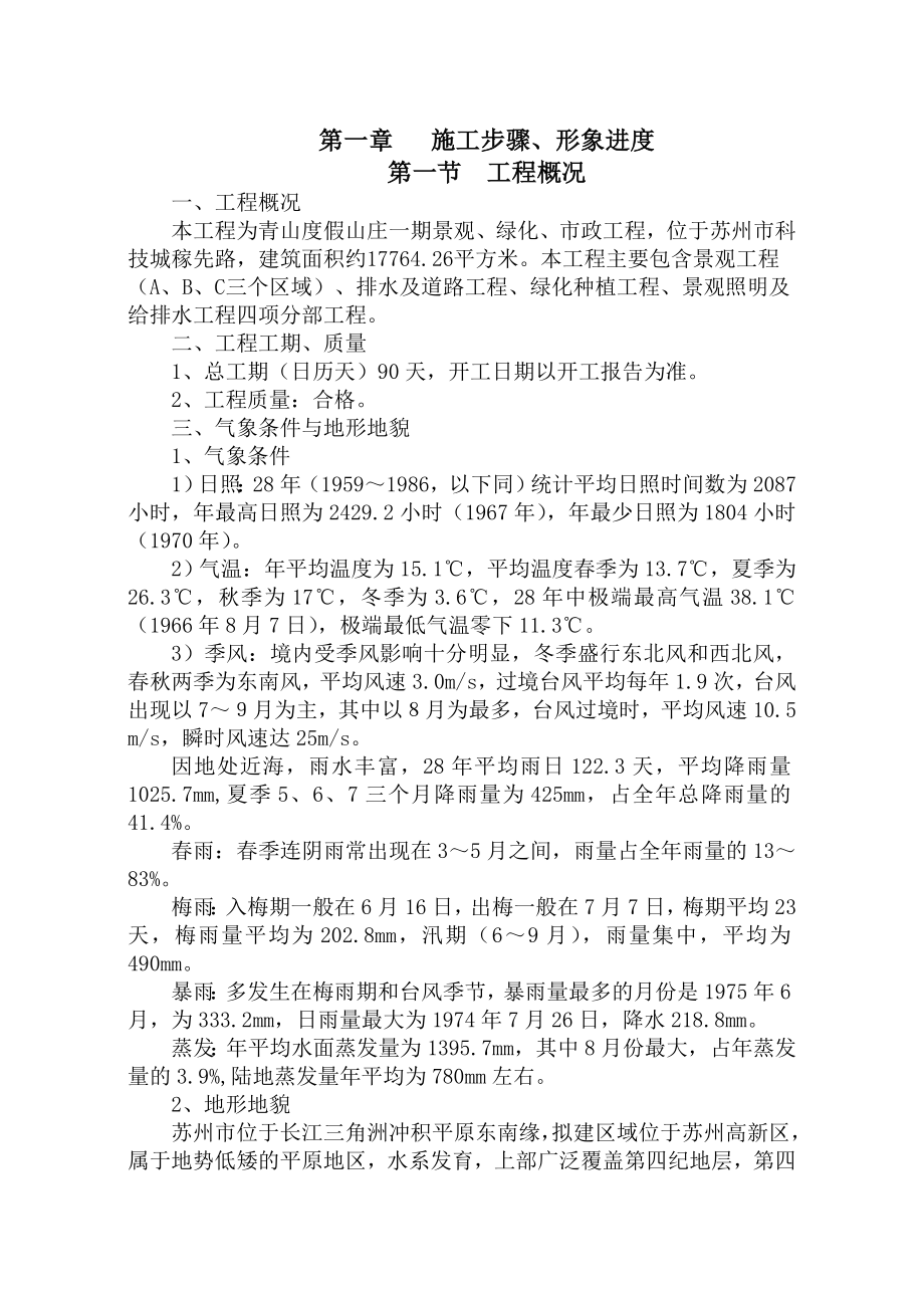 青山度假山庄一期景观、绿化、市政工程施工组织设计1.doc_第1页