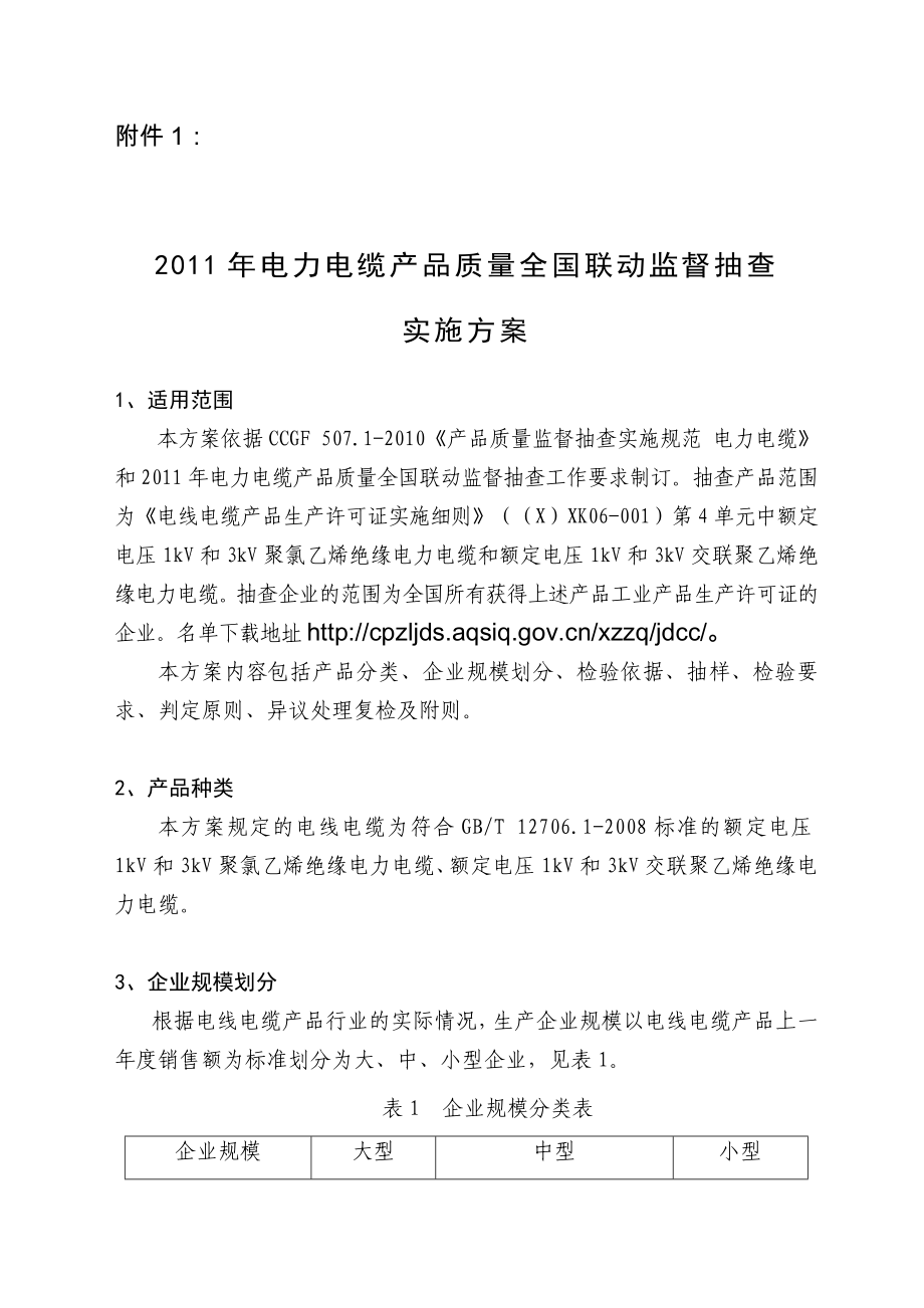 电缆电线产品质量全国联动监督抽查实施方案.doc_第1页