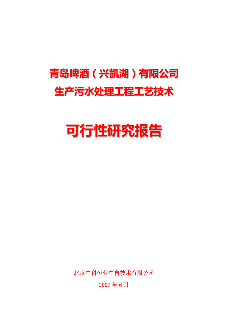 青岛啤酒有限公司生产污水处理工程工艺技术可行性研究报告.doc_第1页