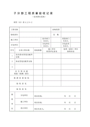 [整理版]子分部工程质量验收记录(给排水).doc