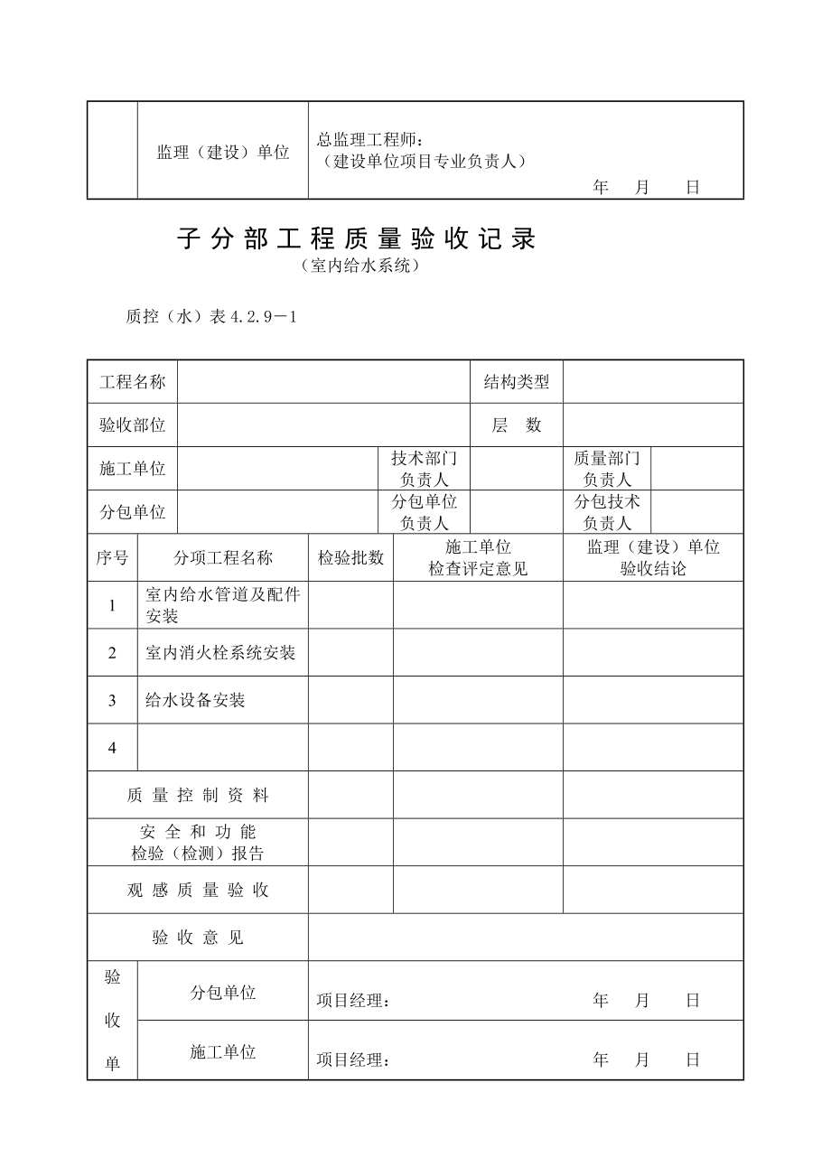 [整理版]子分部工程质量验收记录(给排水).doc_第2页