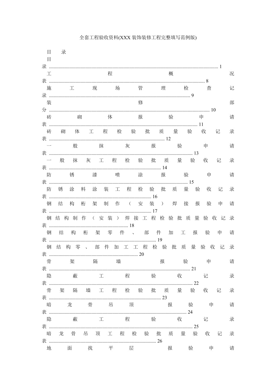 全套工程验收资料(XXX装饰装修工程完整填写范例版).doc_第1页