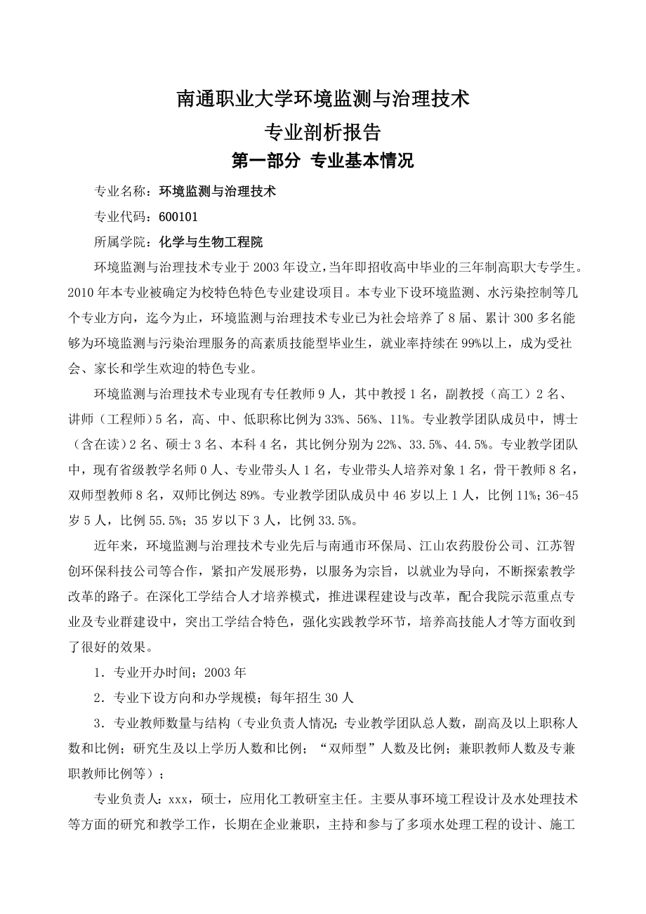 环境监测与治理技术专业专业剖析报告(7.4).doc_第1页