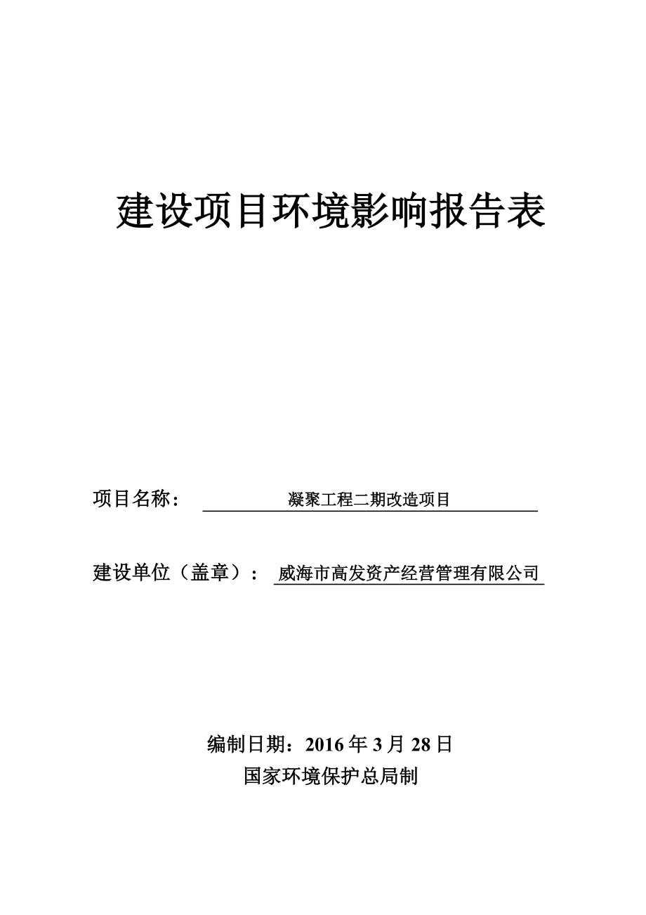 环境影响评价报告公示：市高发资经营管理聚凝工程二改造环境影响报告表情况环评报告.doc_第1页