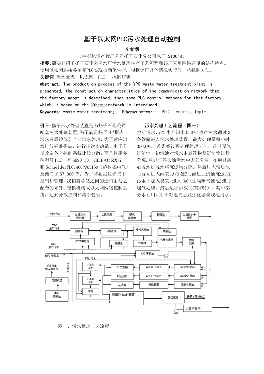 论文（设计）基于以太网PLC 污水处理自动控制.doc_第1页