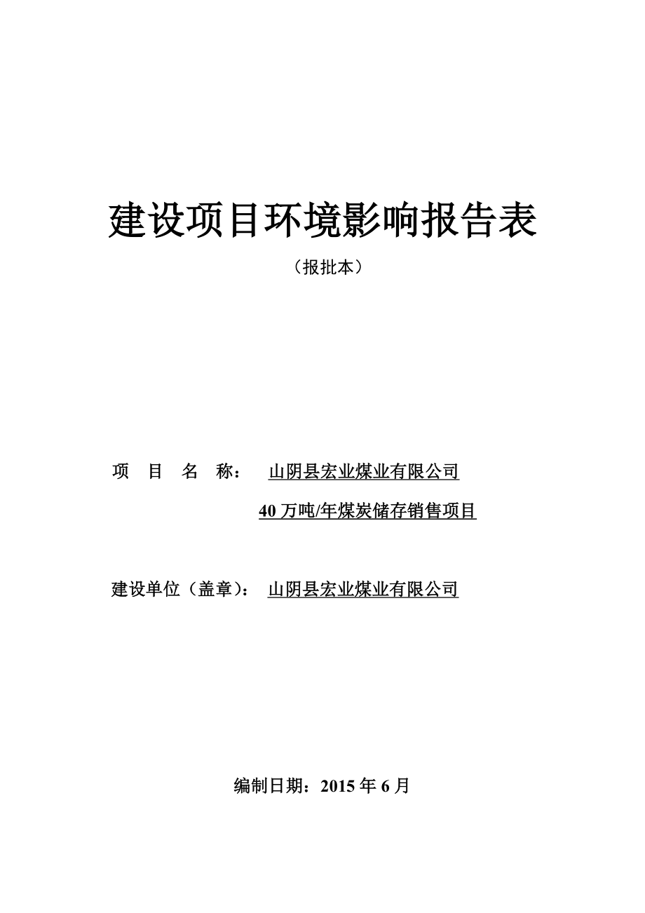 环境影响评价报告公示：宏业煤业万煤炭储存销售环境影响报告表进行审批二为保证环评报告.doc_第1页