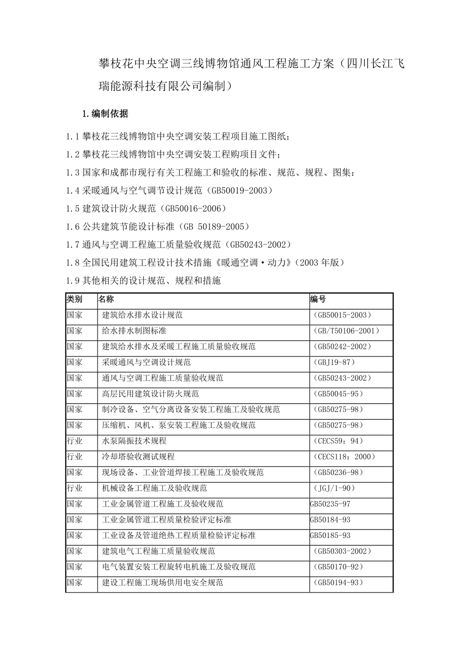 攀枝花中央空调三线博物馆通风工程施工方案.doc_第1页