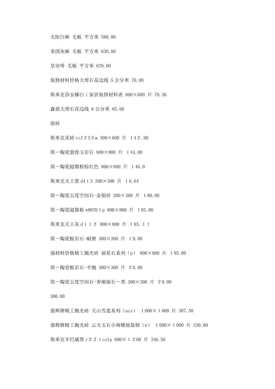 1063865689【最新编排】最新室内装修材料报价表.doc_第2页