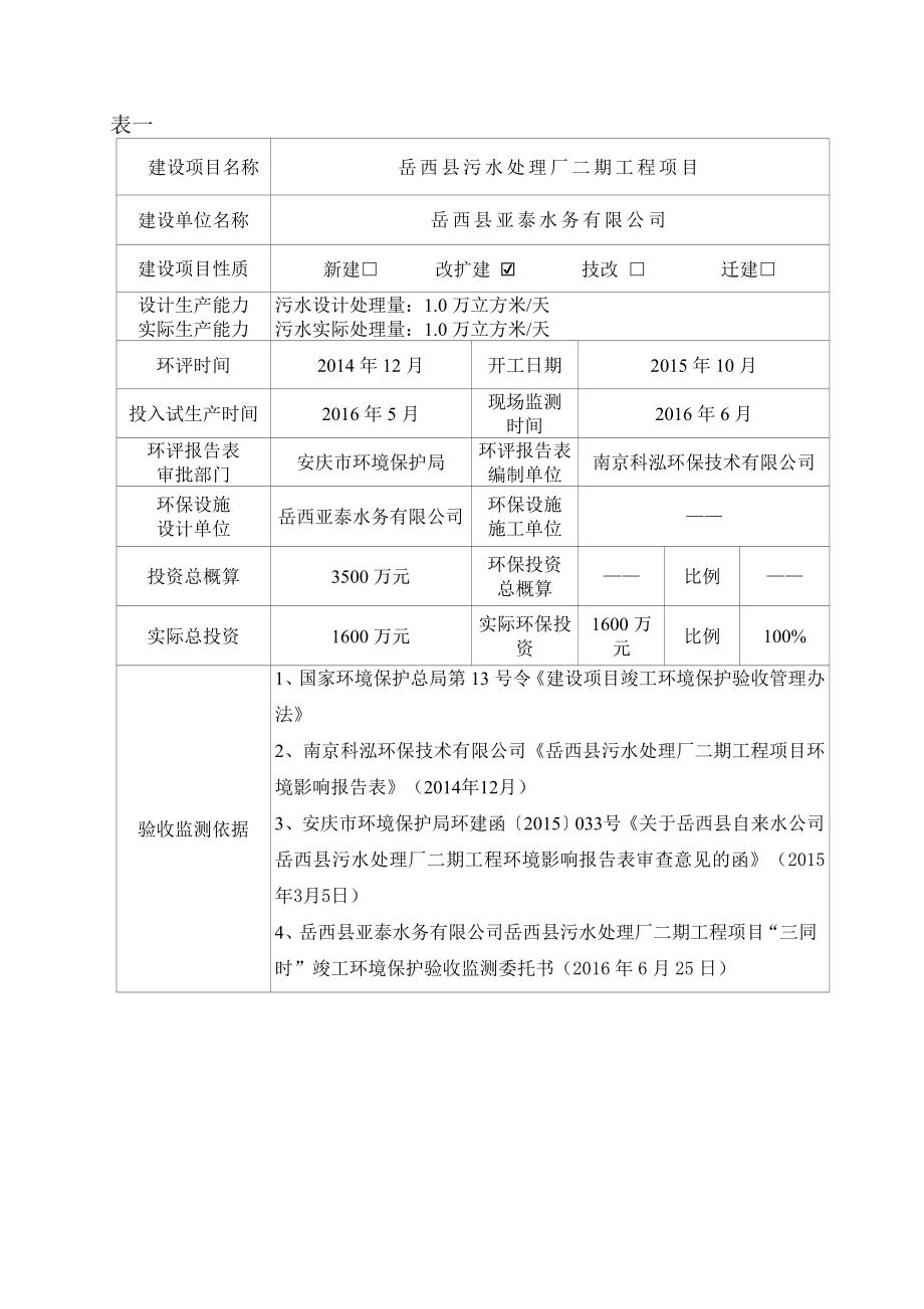 环境影响评价报告公示：亚泰水务污水处理厂二工程验收申请情况环评报告.doc_第3页