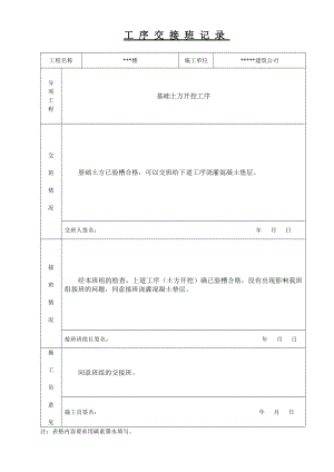 工序交接班记录基础土方开挖工序.doc