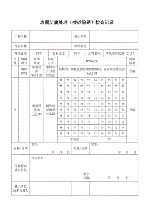 表面防腐处理(喷砂除锈)检查记录.doc