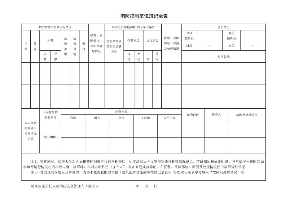 消防控制室值班记录表1.doc_第1页